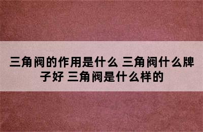 三角阀的作用是什么 三角阀什么牌子好 三角阀是什么样的